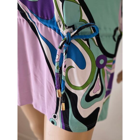Emilio Pucci Purple Multicolor Signature Print long-sleeved dress 10 sz - Picture 3 of 16
